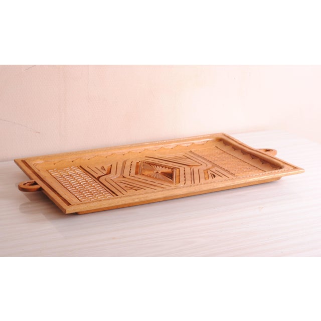 Brown Carved Wooden Serving Tray, 1970s For Sale - Image 8 of 8