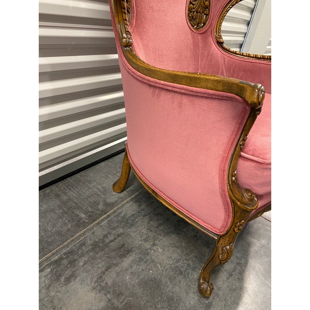 Rose 1980s Victorian Style Rose Pink Wingback Chair For Sale - Image 8 of 12