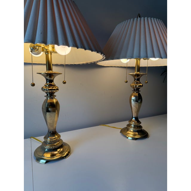 Mid 20th Century Mid 20th Century Lacquered Brass Double Socket Table Lamps; A Pair For Sale - Image 5 of 12