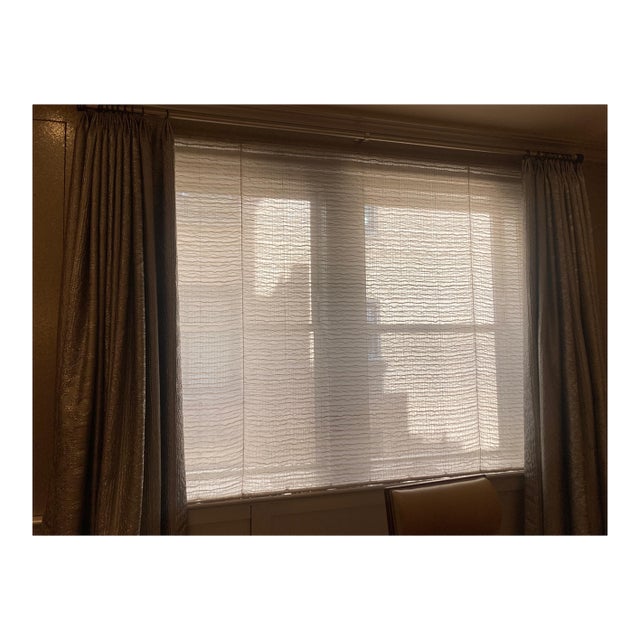 Custom Champagne Textured Drapery Panels With Sheer Shade & Curtain Rod For Sale