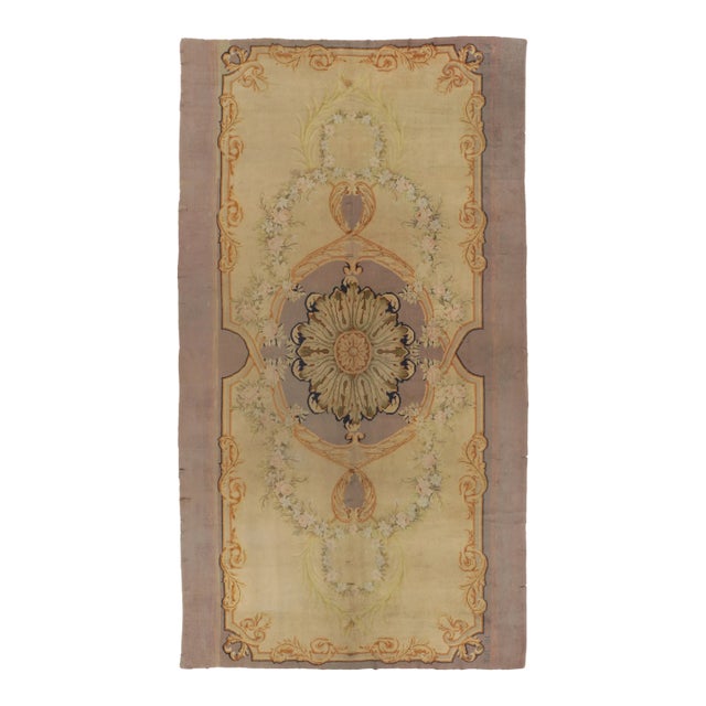 Oversized Antique Spanish Savonnerie Rug With Bold Floral Medallion - Rug & Kilim For Sale