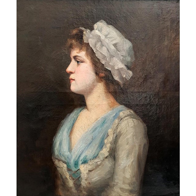 French School Artist, Portrait of a Young Woman in Profile, Oil on Canvas, 19th Century For Sale - Image 5 of 10
