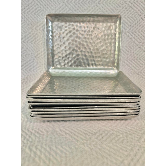 1950’s Mid-Century Hand-Hammered Aluminum Cocktail Appetizer Trays - A Set of 10 For Sale - Image 4 of 7