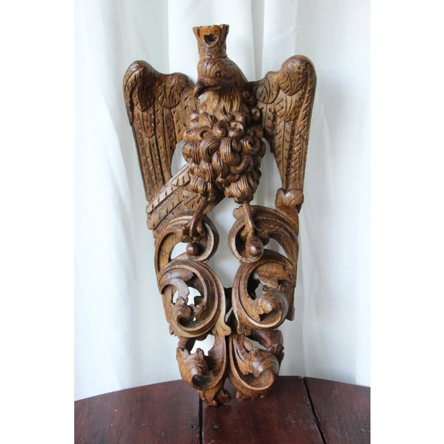 17th Century Antique Portuguese Bird Wearing Crown Wood Figure For Sale - Image 12 of 13