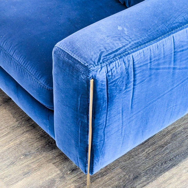 Jason Furniture Modern Blue Velvet Loveseat With Gold Legs For Sale In San Francisco - Image 6 of 7