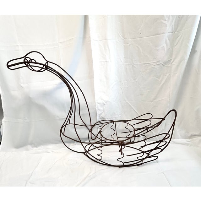 Large Vintage Wire Swan Planter – Rustic Metal Garden Sculpture Coastal Cottage Decor For Sale - Image 9 of 9