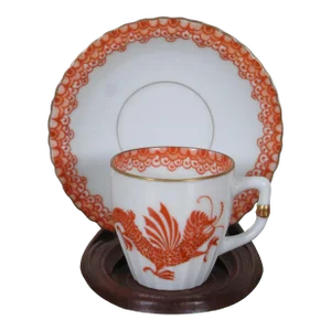 Antique Beyer & Bock Oriental Orange Korean Dragon Demitasse & Saucer Stand