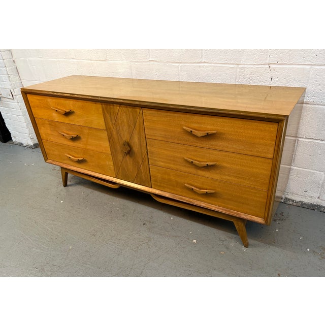 Unique Mid-Century Modern Lowboy Dresser W/ Sculpted Pulls For Sale In New York - Image 6 of 16