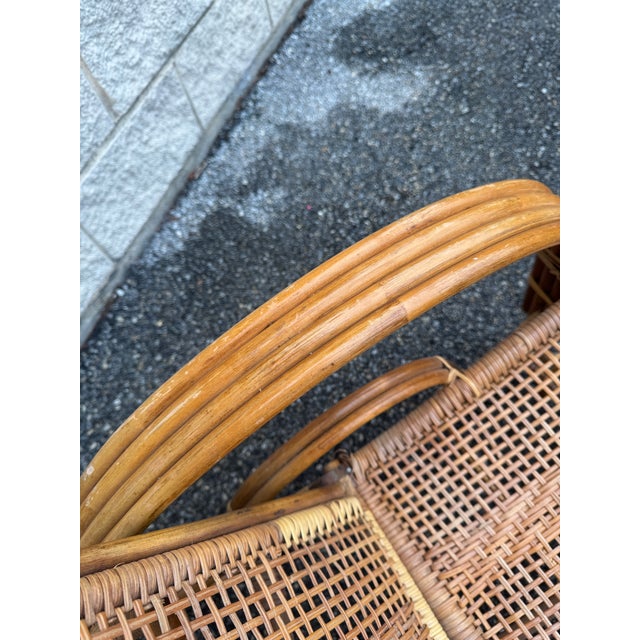 Wood Vintage Rattan Reclining Lounge Chair With Pull-Out Ottoman For Sale - Image 7 of 11
