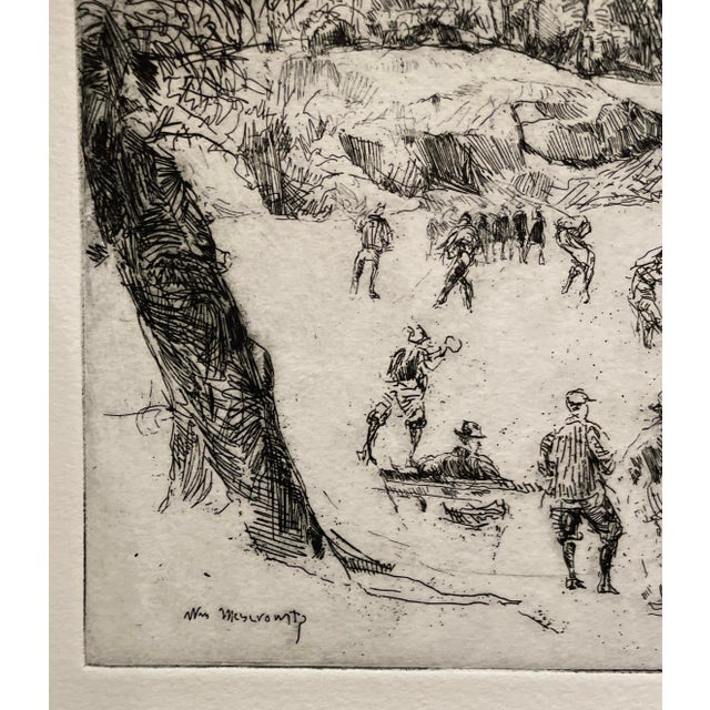 William Meyerowitz (1893-1981) etching on paper of an ice skaters in New York City's Central Park. Signed in the plate....