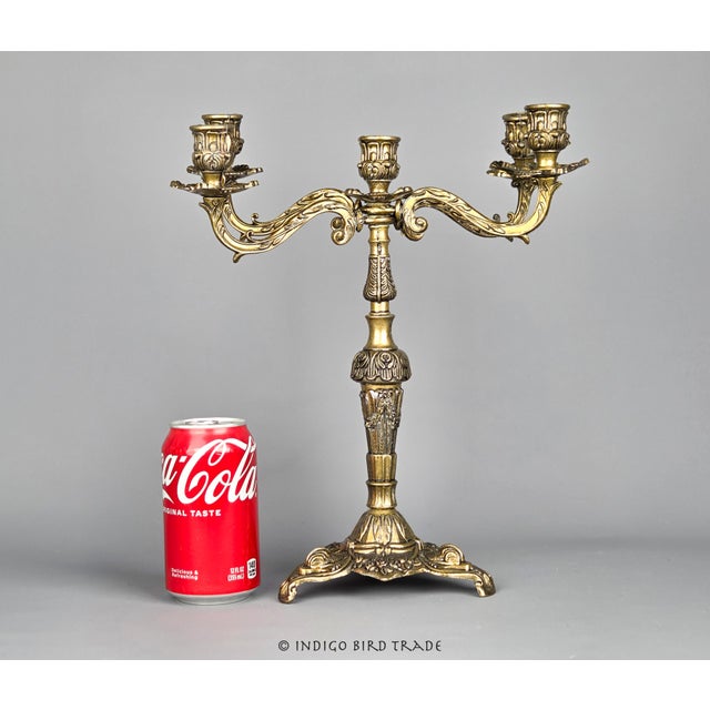 Antique Italian Ornate Gold Candelabra 5 Arms with Koi Fish and Flower Accents This gorgeous Italian candelabra is made of...