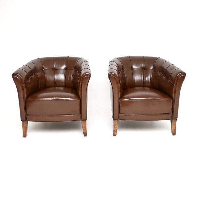 A superb pair of vintage Swedish leather armchairs, they were recently imported from Sweden and date from around the...