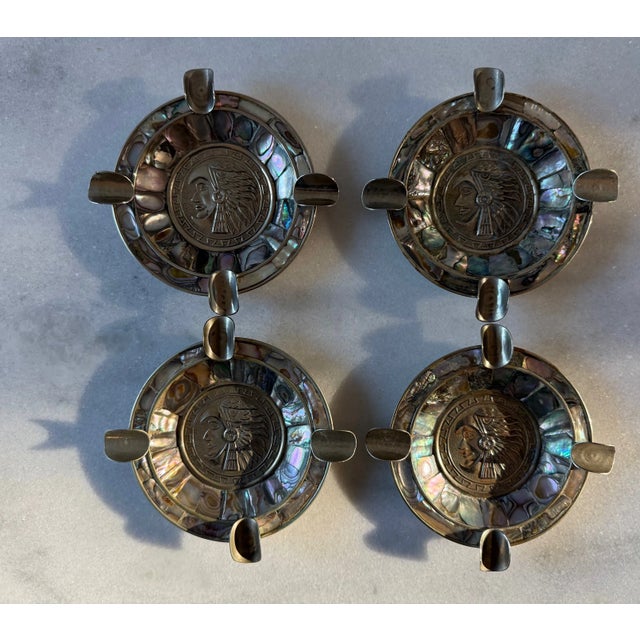 Set of 5 Vintage Ashtrays With Aztec Design For Sale - Image 4 of 14