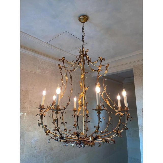 Anjou Gilt Steel Chandelier with Leaf Motifs by Vaughan Designs For Sale - Image 4 of 5