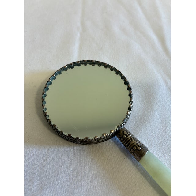 Jade Vintage Hand Mirror With Jade Handle & Hand-Painted Asian Scene For Sale - Image 8 of 11