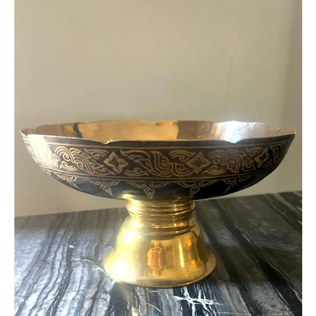 Brass Footed Brass Bowl with Etched Gold Detailing For Sale - Image 8 of 10