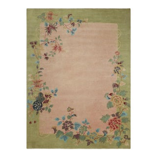 Rug & Kilim’s Chinese Art Deco Style Rug in Pink With Colorful Floral Patterns For Sale