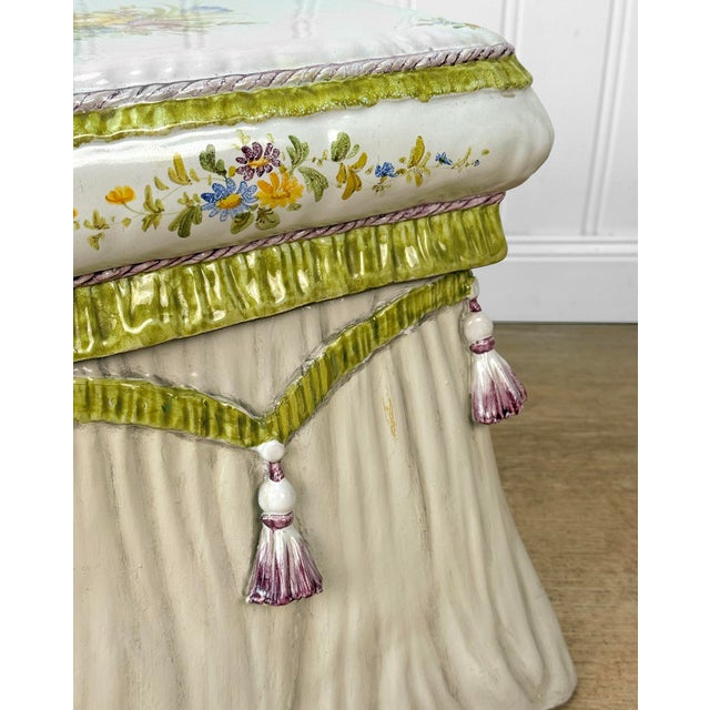 Vintage Italian Majolica Porcelain Ottoman Garden Stool For Sale - Image 11 of 11