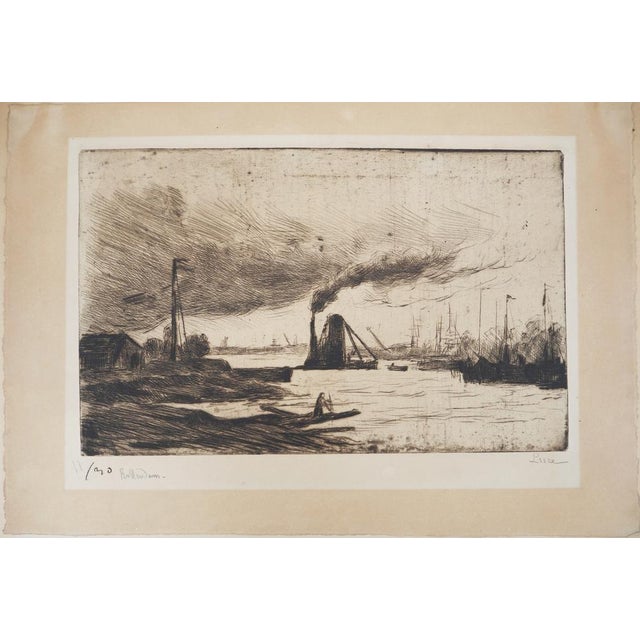 Maximilien Luce, Rotterdam, Sailboats at the Quay and Smoke in the Port, 1890, Original Etching For Sale - Image 6 of 6