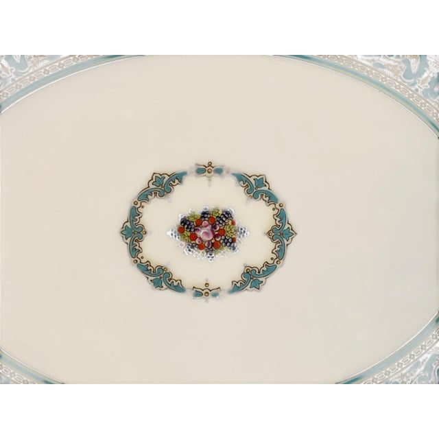 Ceramic Vintage Wedgwood Florentine Turquoise 15.5” Oval Serving Platter W2714 Fruit Center England 1970s-1980s For Sale - Image 7 of 8