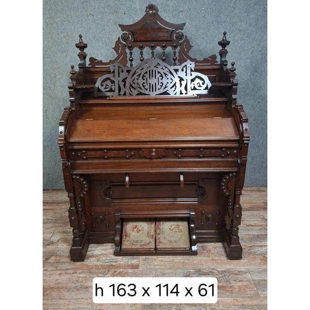 Neo-Gothic Art Harmonium in Carved Walnut For Sale - Image 9 of 12