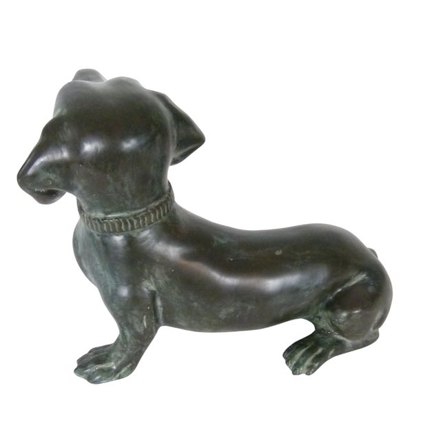 Metal Mid-Century Solid Bronze Dachshund Sculpture . Weighs 10 LBS . For Sale - Image 7 of 11