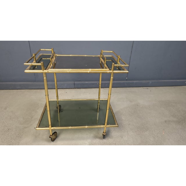 Vintage Brass Faux Bamboo Serving Cart, 1960s For Sale - Image 11 of 11