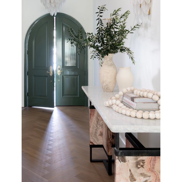 Contemporary Architectural Marble & Onyx Console Table With Blackened Iron Base For Sale - Image 3 of 8