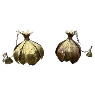 Brutalist Brass Onion Pendants by Holm Sørensen, Denmark, 1960s, Set of 2 For Sale
