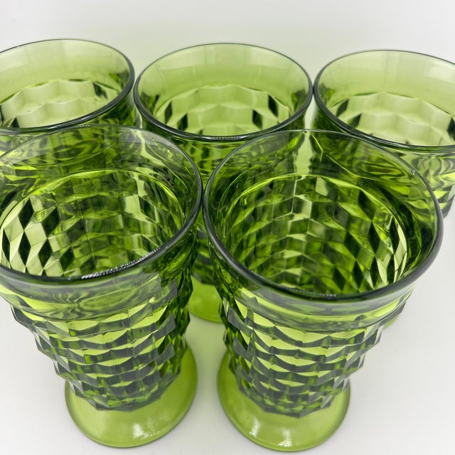 Vintage Green Glass Tumblers – Set of Five Textured Mid-Century Barware For Sale In Oklahoma City - Image 6 of 7