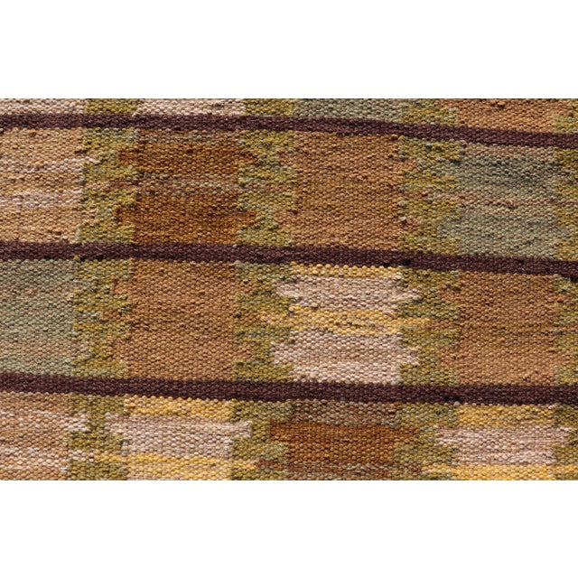Early 21st Century Modern Scandinavian Flat Weave Rug in Olive, Brown, and Soft Beige For Sale - Image 5 of 10