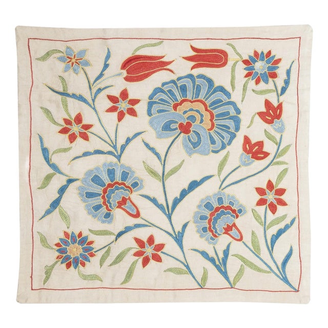 20"x20" All Silk Embroidered Throw Pillow. Modern Handmade Cushion Cover For Sale