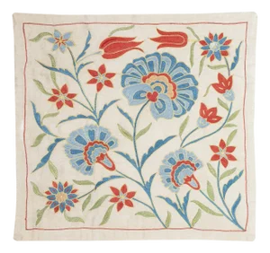 20"x20" All Silk Embroidered Throw Pillow. Modern Handmade Cushion Cover
