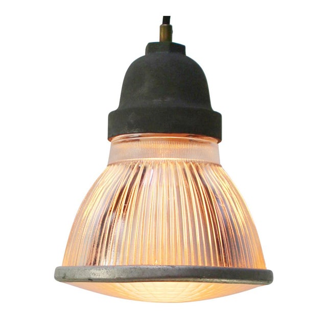 Industrial Vintage Industrial Glass Pendant Lamp from Holophane, Paris For Sale - Image 3 of 7