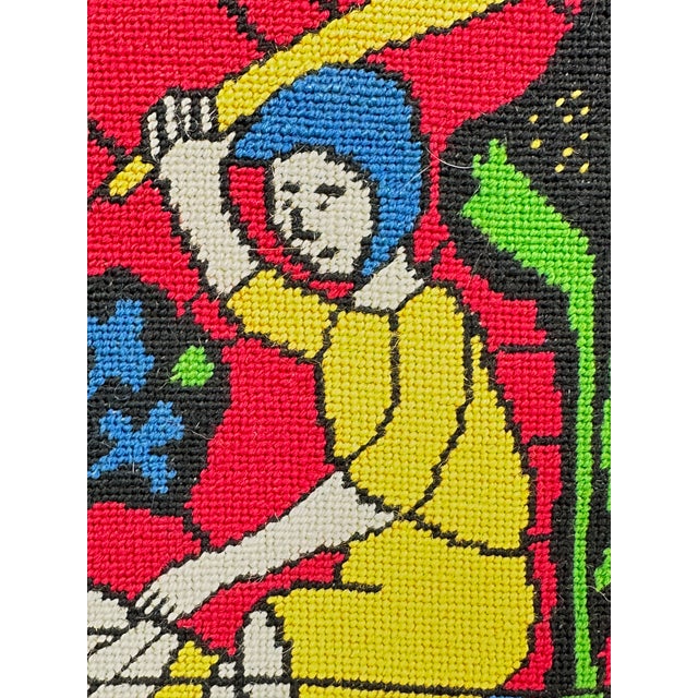 Vintage Handmade Round Needlepoint Pillow - Medieval Stained Glass Chartres Cathedral For Sale - Image 4 of 5