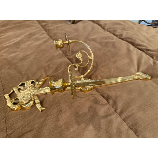 Pair of Brass Georgian Style Candle Sconces For Sale - Image 9 of 10