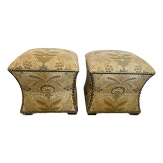Lexington Upholstered Stools/Ottomans With Nailheads -a Pair For Sale