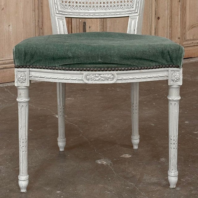 Set of Six Neoclassical Painted Swedish Chairs With Caned Backs & Mohair Seats For Sale - Image 13 of 15