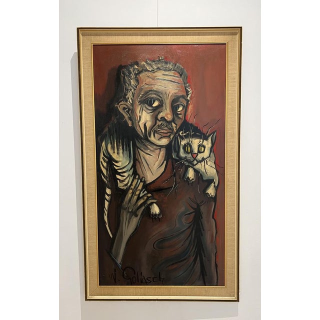 William Goliasch, L'Homme et Le Chat, Oil on Canvas, 1970s, Framed For Sale - Image 14 of 14
