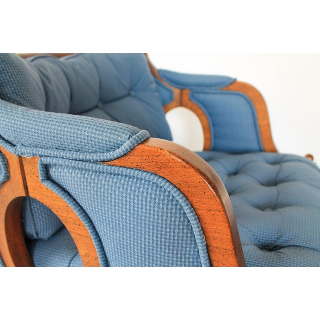 Blue Pair of Louis XIV Bergeres Barrel Back Club Chairs For Sale - Image 8 of 12