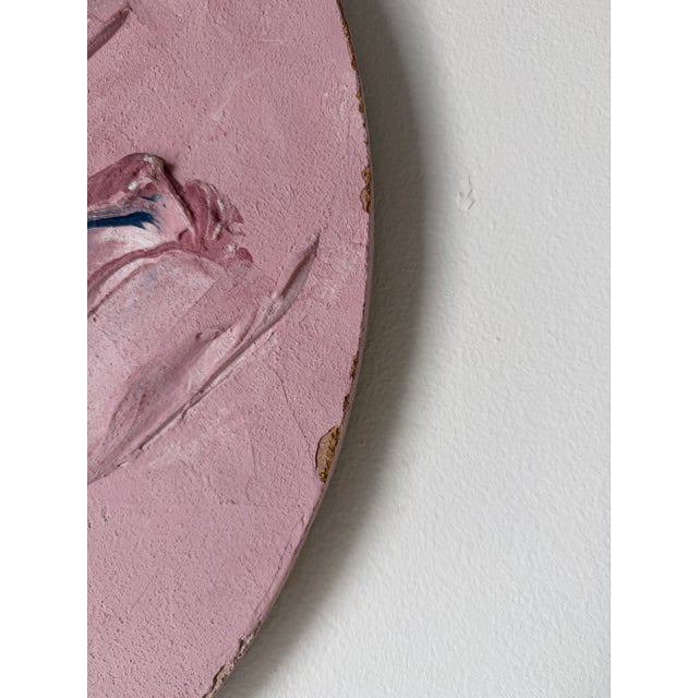 Wood 1980s Vintage Heavy Impasto Expressionist Abstract Mixed-Media Painting on Round Wood Panel For Sale - Image 7 of 12