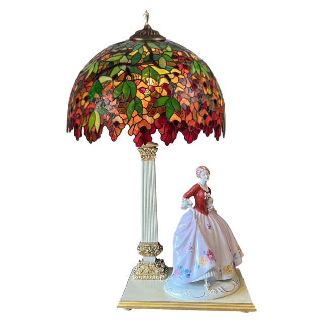 Rococo Royal Dux Porcelain Lady Holding Her Dog Table Lamp For Sale - Image 3 of 18