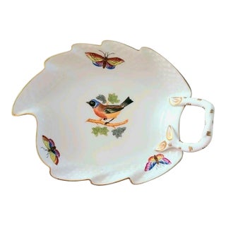 1960s Herend Rothschild Bird Handled Leaf Dish - Discontinued For Sale