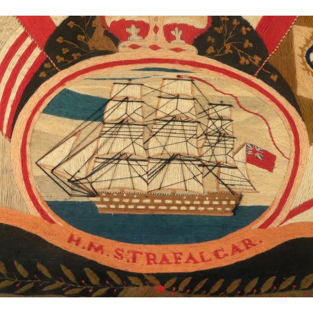 Folk Art British Sailor's Flag of Nations Woolwork of HMS Trafalgar For Sale - Image 3 of 9