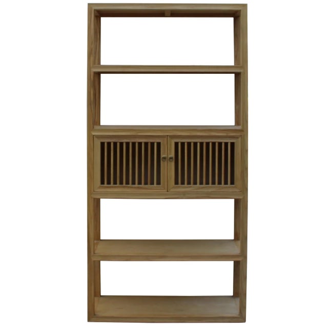 2010s Light Natural Raw Wood Shutter Doors Bookcase Divider Cabinet For Sale - Image 5 of 7