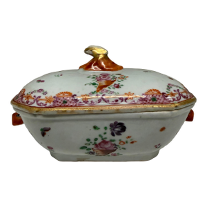 Mid 18th Century Chinese Export-Style Famille Rose Covered Butter Dish, Qianlong Style