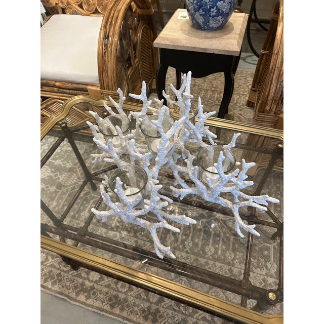 Vintage Painted Iron Faux Coral Candle Holder Centerpiece For Sale In Philadelphia - Image 6 of 12