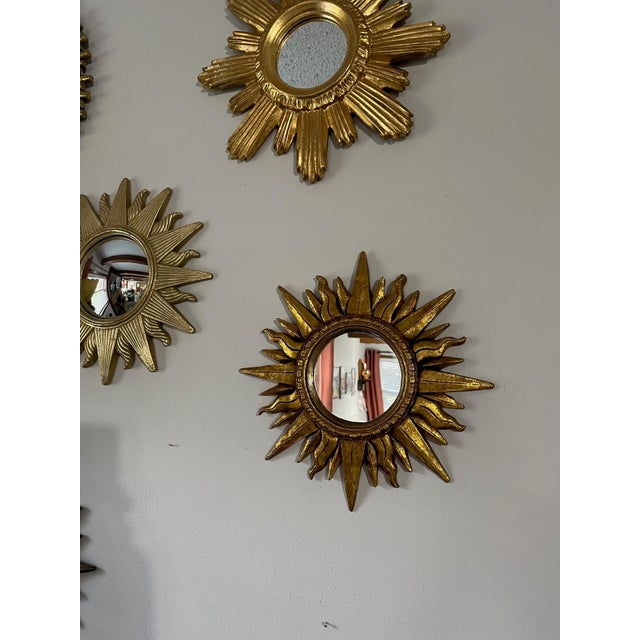 Mid 20th Century 12.5" Gold Gilded Sunburst Wall Accent Mirror For Sale - Image 16 of 17