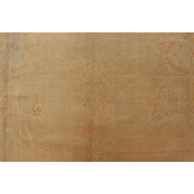 Light Colors Antique Borlu Oushak Fine Rug in Buttery Yellow, Salmon and Green For Sale - Image 10 of 11