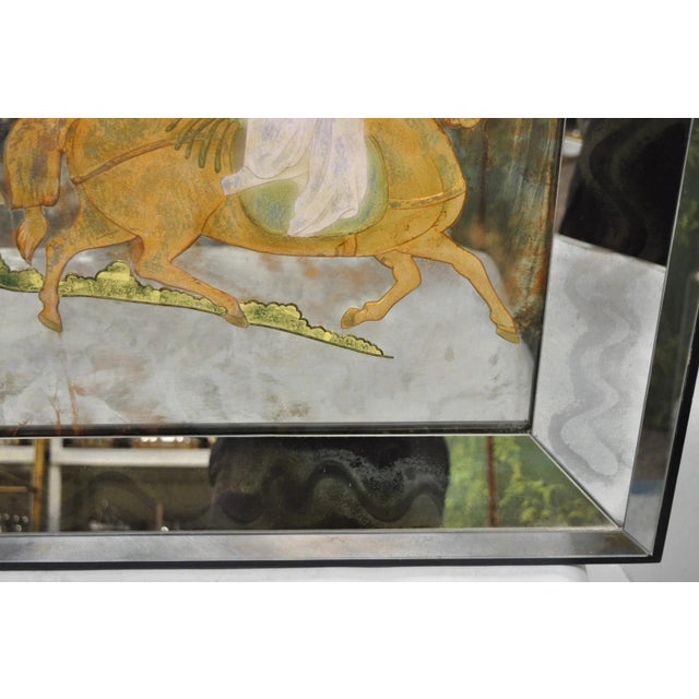 Vintage Chinoiserie Orientalist Verre Eglomise Smoked Glass Figural Wall Mirror For Sale - Image 12 of 16